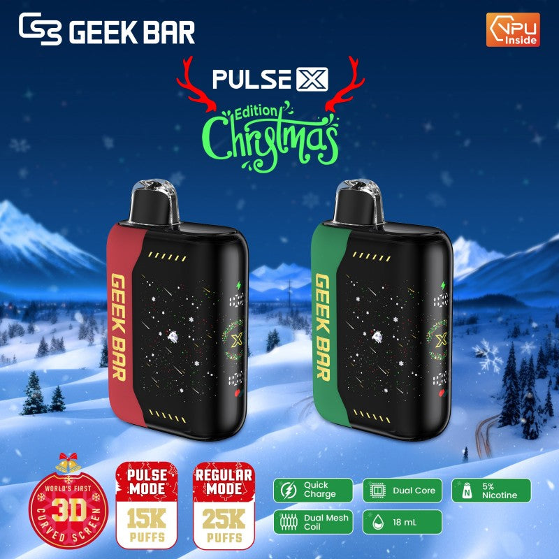 Geek Bar Pulse X 25K Puff Christmas Edition Rechargeable Disposable Device – 25000 Puffs