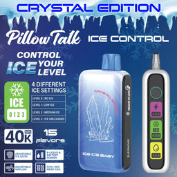 Pillow Talk Ice Control Crystal Edition IC40000 - Front View: 20ML high-capacity disposable device with LED screen and touch-adjustable ice control for customizable cooling levels, ideal for wholesale.