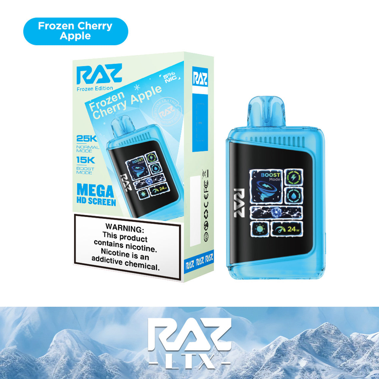 Raz LTX 25K Puff Frozen Edition Rechargeable Disposable Device – 25000 Puffs (2 Box per Flavor Max Limit)