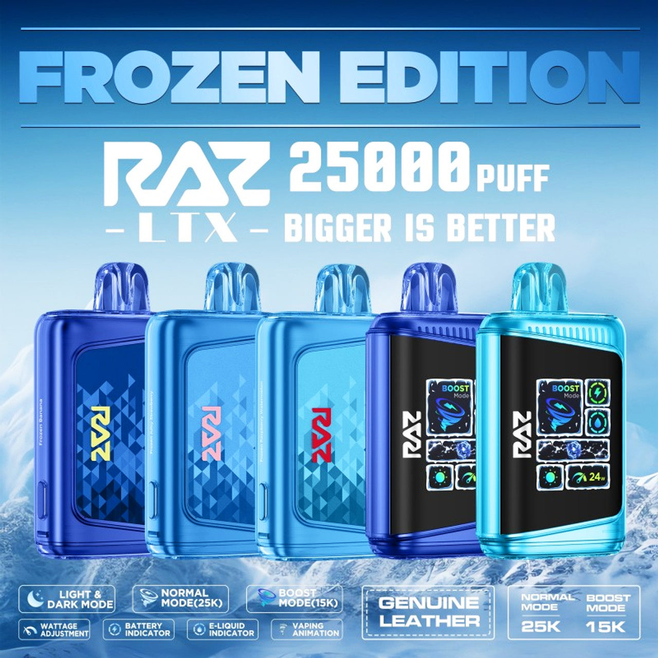 Raz LTX 25K Puff Frozen Edition Rechargeable Disposable Device – 25000 Puffs (2 Box per Flavor Max Limit)