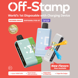 Off-Stamp SW16000 Smart Disposable Kit – High-capacity 16,000 puffs with HD smart screen, USB-C charging, and 17mL e-liquid capacity for wholesale retailers